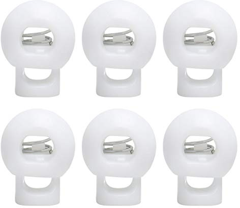 sourcing map 6pcs Plastic Cord Lock Stopper End Spring Stop Toggle Fastener Stopper Rope End for Drawstring Clothing, Shoelace, Bag, Camping White