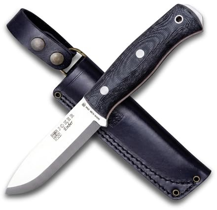 Joker Cuchillo de Supervivencia Ember Scandi CM122, hoja de 10,5 cms, mango Micarta Canvas, funda piel, incluye paracord, Herramienta de pesca, caza, camping y senderismo