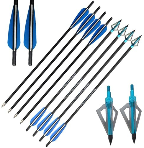AMEYXGS 12 Piezas Pernos de Ballesta Flechas de Ballesta de Carbono 16 17 18 20 22 para La Práctica de Caza y Tiro con Arco de Ballesta (Azul, 22)