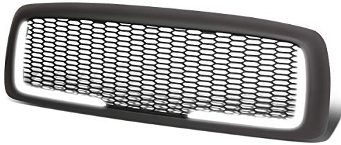 Auto Dynasty Front Grille Grill with LED Daytime Running Lights Compatible with 2002-2005 Dodge Ram 1500 2500 3500, Honeycomb Mesh Front Bumper Hood Grille, Matte Black