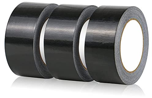 Gaffer Tape Black- 48mm x 45m (Pack of 3) - Strong Duct Tape Heavy Duty Adhesive Cloth Tape, Super Sticky And Waterproof Gaffa Tape