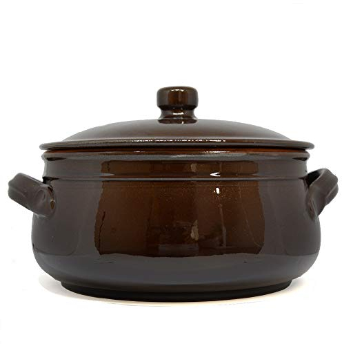 Colì, Tegame in Terracotta con Coperchio, Tegame Artigianale, Marrone, Diametro 24 cm