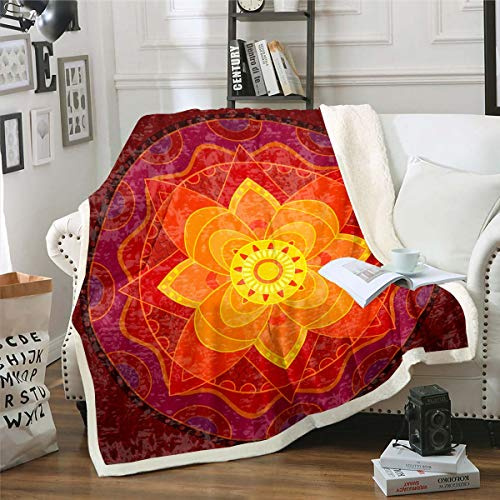 Tbrand Boho Mandala Kuscheldecke Rot Bohemian Stil Decke 150x200cm Für Kinder Frauen Jugendliche Exotische Blumen Bedruckt Wohndecke Retro Design Flanell Fleecedecke