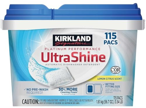 Kirkland Signature UltraShine Dishwasher Detergent Pacs, Lemon Citrus, 115 Ct