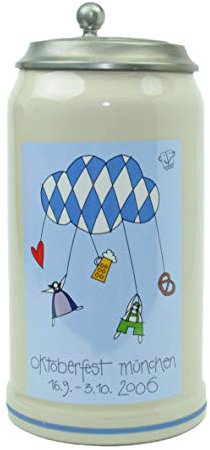 Steinfixx® - Boccale originale Oktoberfest 2006 con coperchio in peltro e certificato I Boccale dell'anno I Wiesnkbrocg I