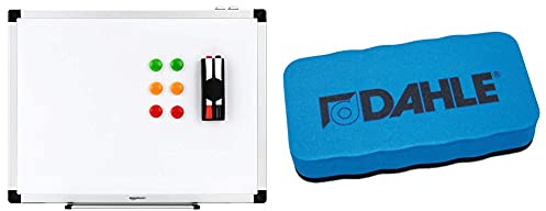 Amazon Basics Magnetisches Whiteboard mit Stiftablage und Aluminiumleisten, 90 x 60 cm (B x H) & Dahle Whiteboard Schwamm (Magnetischer Wischer für Trockenreinigung auf vielen Oberflächen) blau