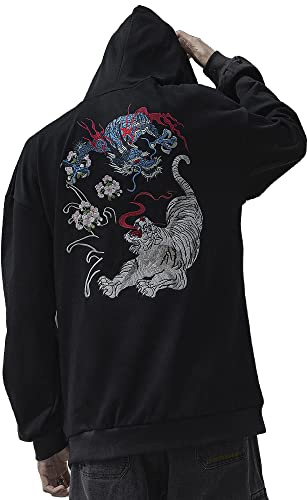 XYXIONGMAO Sweat à capuche brodé Streetwear Dragon pour hommes, sweat à capuche graphique Hip Hop noir japonais