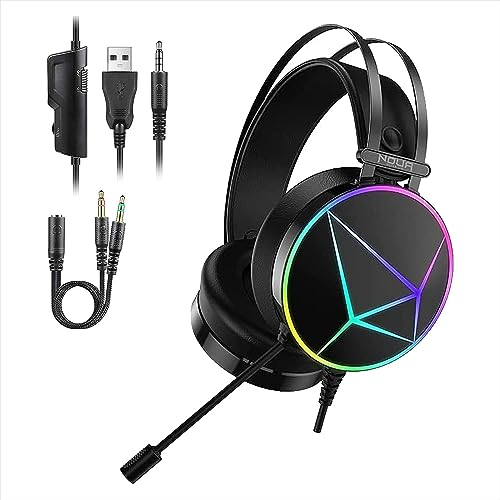 Noua Reaper Rainbow Cuffie da Gaming Over-Ear da 50 mm con Microfono Flessibile Cuffie da Gioco con 3.5mm Jack e Controllo Volume Headset per PS4, PS5, Xbox One, Switch, PC, Mac, Laptop, Tablet