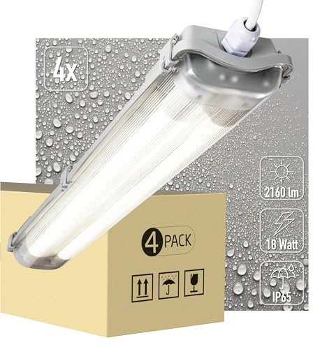 Proventa® EasyBudget LED-Feuchtraumleuchte 60cm 18W 2x Röhre neutralweiss - Sparset 4x