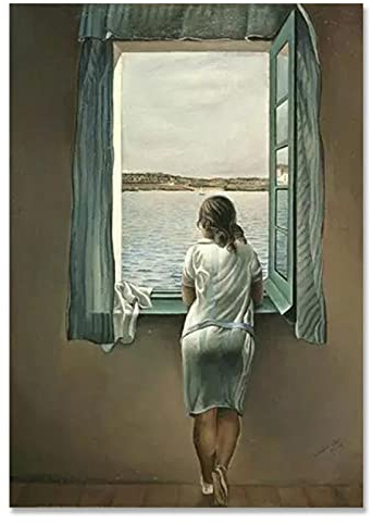 YTITILUCK Salvador Dali Frau am Fenster Leinwand Gemälde Poster und Drucke Wandkunst Bilder für Wohnzimmer Ästhetik Dekor 40 x 60 cm (16 x 24 Zoll) Innenrahmen