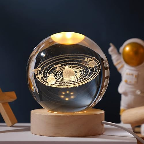 JANARARY 3D Galaxy Crystal Ball Night Light for Gifts with Colorful LED Light Base, Color Changing Light with Remote as a Birthday Gift for Teens Boys and Girls, Solar System Model