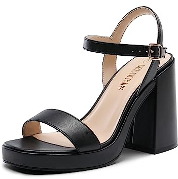 DREAM PAIRS Womens Chunky Platform High Heels | soft PU insole, durable rubber outsole, adjustable ankle strap, fashion open toe