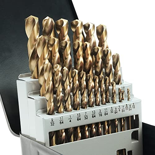 GMTOOLS 29Pcs Cobalt Drill Bits Set, M35 High Speed Steel, 135 Degree Tip, Stainless Steel, Plastic and Wood with Metal Indexed Storage Case 1/16-1/2