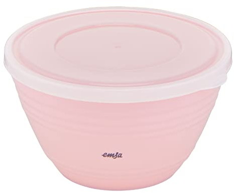Emsa K32517 Prep&Bake Kunststoff-Rührschüssel 1,7 L | mit konservierendem Deckel für die Aufbewahrung im Kühlschrank | rutschfester Boden | perfekte Stabilität beim Mischen | spülmaschinenfest | Rosa