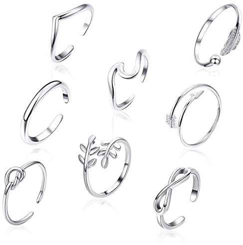UICCVOKK 8 piezas de anillos abiertos ajustables, anillos de pulgar de plata para mujeres, anillos de dedo del pie para mujeres, anillo de articulación del pulgar, anillos de playa para adolescentes
