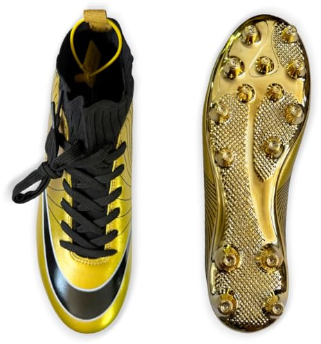 IFIKK Chaussures de football à crampons et col montant, unisexes, pour enfant, entraînement professionnel, or, 34 EU