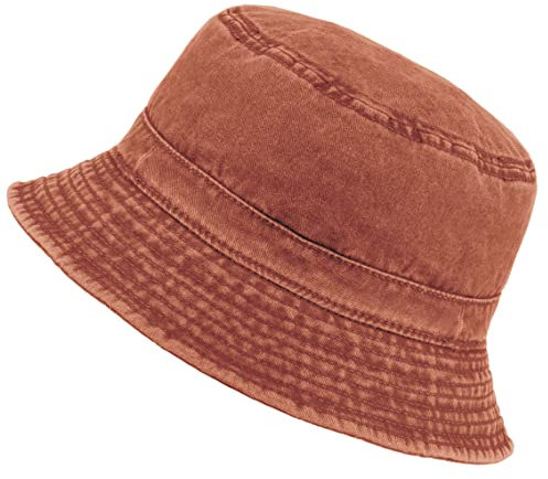 Van Der Rich ® - Fischerhut Washed aus 100% Weicher Baumwolle Hut mit Vintage-Effekt - Damen/Herren (Orange, T57)