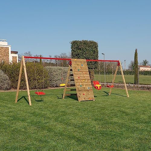 Savinoutdoor Altalena in legno doppia con arrampicata Composizione 8 Deluxe