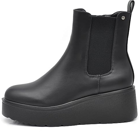 IF FASHION Stiefel Stiefeletten Chelsea Schuhe für Damen Platform Elastisch Keilabsatz XG110, 110 schwarz, 40 EU