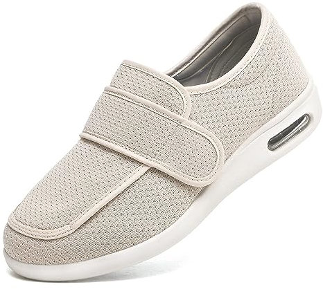 Homesally Diabetiker Schuhe für Geschwollene Füße mit Klettverschluss Verbandschuhe Herren Damen Extra Weit Gesundheitsschuhe Orthopädische Therapieschuhe Breite Füße Senioren Hausschuhe,Beige,42 EU