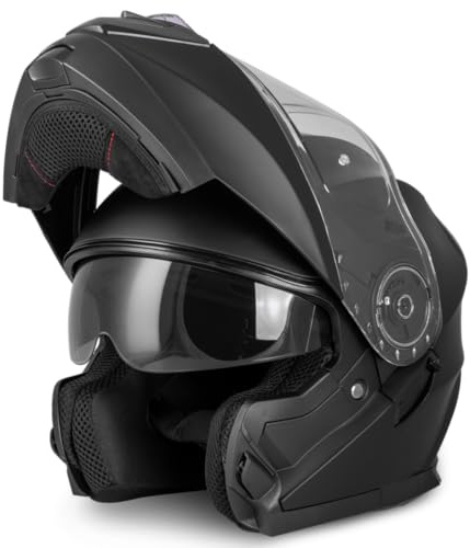 VINZ Santos Casco Modular con Visera Solar | Casco Moto & Scooter & Ciclomotor | ECE 22.06 Homologado | En Tamaño XS - XXL | para Hombre y Mujer - Negro Mate