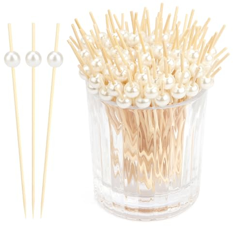 120pcs Cocktailspieße Spiesse Für Snacks Fingerfood Cocktail Spieße Fingerfood Spieße Mit Weiße Perlen 4.7inch Holzspieße Für Party Cocktail Dekoration Käsespieße Gegrilltes Essen Antipasti