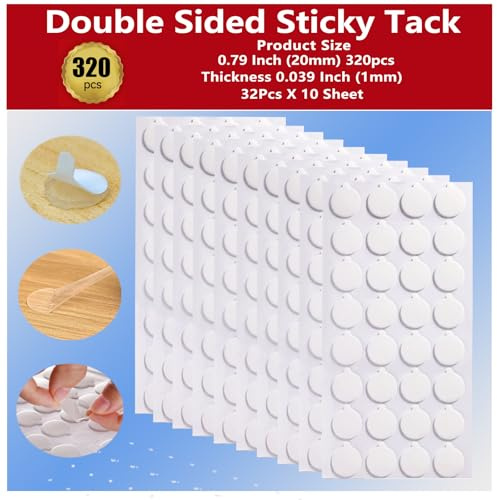 RN RUÍNICE Double Sided Adhesive Dots 500 Pcs Mounting Putty Sticky Tack Clear Removable Round Glue Tape for Wall Crafts Festival Party Decorations (320PCS 0.79in)