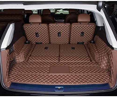 SIMICASE Kofferraummatten Leder-Kofferraummatten Für Q7 7-Sitzer 2022 Cargo Liner Accesorios Coche Tapetes Antirutsch mit hohem Rand(Kaffee)