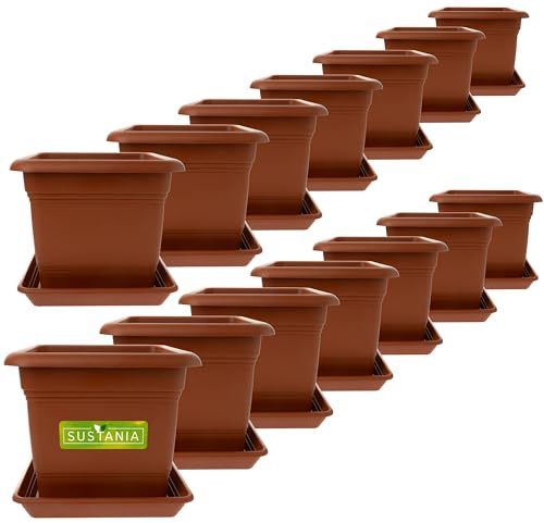 2friends Sustania Pflanzkübel Eckig 28x28 Terracotta 14er Set - Robuster Blumentopf Groß, Übertopf Ideal für Tomatenpflanzen, Eckige Pflanztöpfe Kunststoff für Garten & Balkon