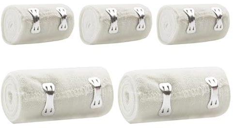 RUIJIE Elastische Binde Mullbinden 5 Rollen, Kompressions Verbände mit Metallclips, Binden Verband Elastische Bandagen Wickeln für Knie Handgelenke für Verstauchung Verletzungen (2 Größen)