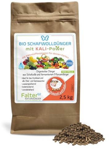 Falter BIO Schafwolldünger mit KALI-Power 2,5 kg | Gemüse- & Hochbeetdünger | Schafwollpellets als Tomatendünger, Gemüse- & Hochbeetdünger, Zum Pflanzen von Hecken, Zum Pflanzen von Rosen