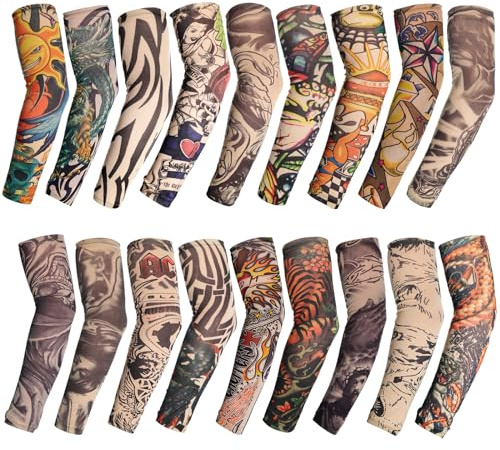 HOVEOX 18Pcs Temporary Tattoo Arm Sleeves for Men Women - Fake Tattoo Sleeves