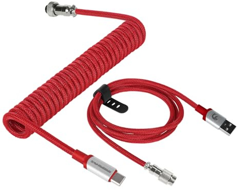 MAMBASNAKE C01Pro Spiral Tastaturkabel, Coiled USB C Kabel für 8KHz Gaming-Tastatur, Nylon Geflochtenes, Typ C bis USB A, USB C Cable für Mechanical Keyboard, Abnehmbare Luftfahrtanschluss - Rot