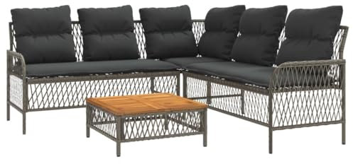 vidaXL Garten Sofa Garnitur 2-TLG., Gartenmöbel Set mit Kissen, Sitzgruppe für Garten Terrasse, Lounge Gartensofa L-Form, Poly Rattan Grau