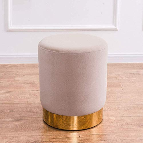 Fußhocker, rund, weich, kompakt, gepolstert, Kleiner Würfel-Pouf mit Goldbesatz, osmanischer Fußhocker, ideal als Dekoration, Fußhocker zur Aufbewahrung/Hellgrau/36 x 45 cm (14 x 18 Zoll)
