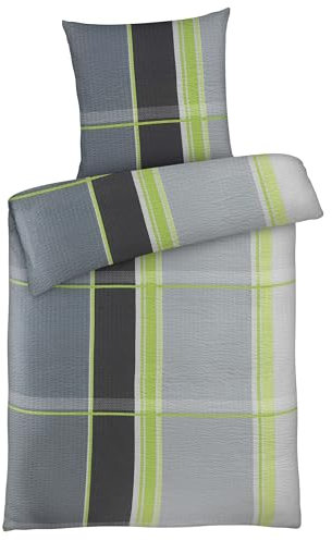 Carpe Sonno Seersucker Bettwäsche 135x200 Mikrofaser | Sommer Bettwäsche Seersucker Bettbezug 135 x 200 Sommerbettwäsche Bettwäsche-Sets Kariert Bügelfreie Bettwäsche Seersucker 135x200 Grau Grün