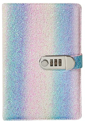 NectaRoy Dagbok med Lås, Glittermaterial Dagbok, A5 Resedagbok, Dagbok för Flickor, för Kontor, Skola, Studenter, Brevpapper, Födelsedagspresent, 22 x 15 cm