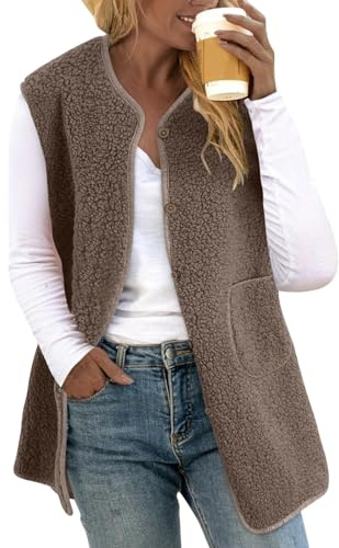 Weste Damen Winter Gilet Ärmellose Warm Wollweste Fleecejacke Leicht Daunenweste Langram Damenweste Baggy Steppweste Große Größen Teddyjacke Stretch