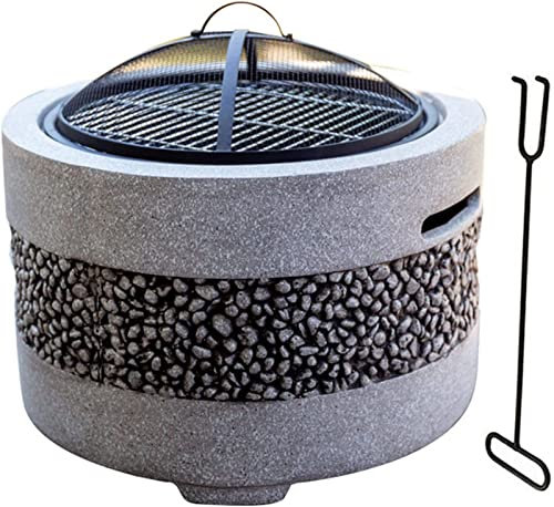 XZHOOQP Braciere da Giardino 3 in 1 Grande braciere, con griglia, terrazza Esterna con Bordo in Pietra Artificiale, Decorazione, Lava, Bronzo 55 x 46 cm, Grigio