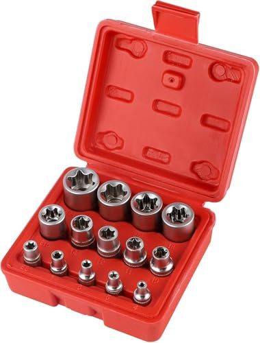 Juego de 14 llaves de vaso E-TORX – Juego de llaves Torx hembra de alta calidad, juego de llaves de estrella definitiva, 3/8 1/2 1/4, juego de llaves de torsión externas, E4 E5 E6 E7 E8 E10 E11 E12