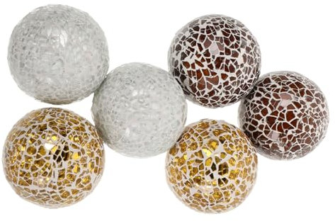 6pcs Decorative Glass Balls Centerpiece Orbs for Table Gold Deep Khaki White 6cm Decorative Glass Spheres for Home Decor Suitable for Dining Table Party Decorations