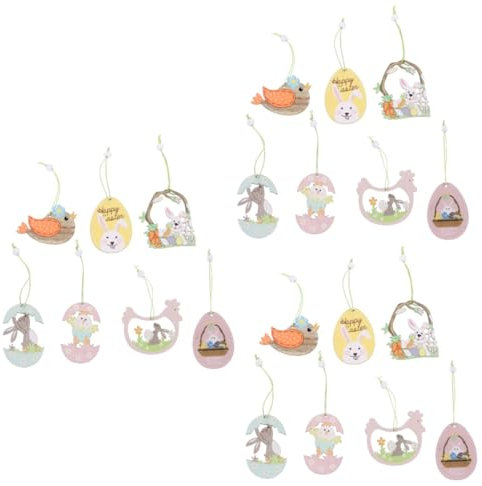 Amosfun 3 Sätze Osterschmuck Dinosaurier Reben Korb Girlanden Ostern Hängende Dekoration Ostern Türhänger Frohe Tags Küken Vintage Matschige Spielzeuge Baum Holz 14 Stück * 3