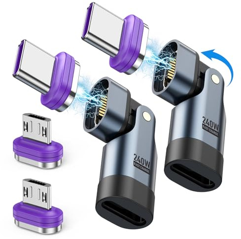 AXFEE 240W Typ C Schnelllade Magnet Adapter, 2 Stück 180° USB C auf USB C | Magnetisches Stecker, Ersatzstecker Phone Staubschutz Verbinder für Megnetisches USB Ladekabel, für Phone 15/16 Pro, Tablet
