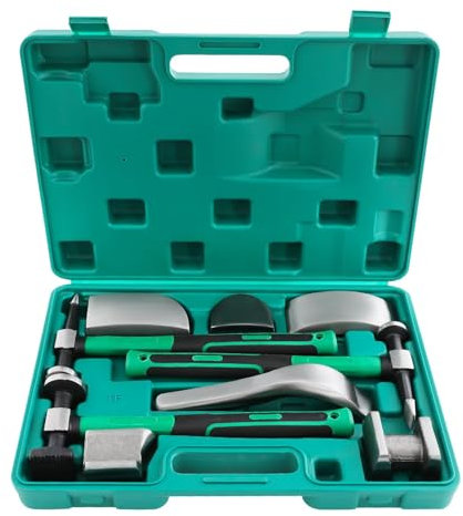 ANGDI Kit di Attrezzi per la Riparazione della carrozzeria, 9 Pezzi di Attrezzi per la rimozione delle ammaccature con martelli, Martello per carrozzeria in Metallo e Set di carrelli