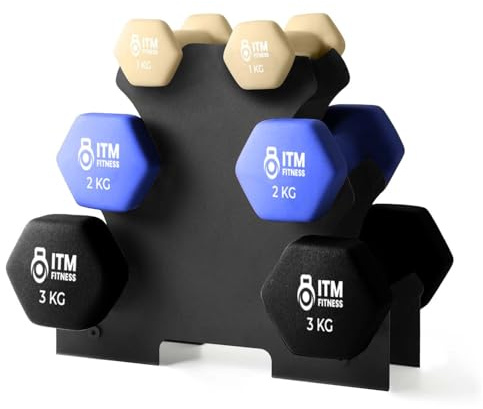 GymPro Kurzhantel-Set, Neopren, 12 kg, Gusseisen, 6-teilig, mit sechseckiger Form & rutschfestem Griff, ideal für Krafttraining & Toning-Übungen