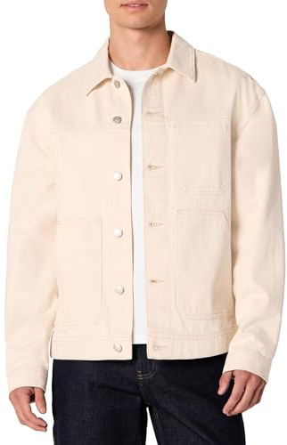 Amazon Essentials Men's Men's Rigid Denim Shacket, Ecru, L