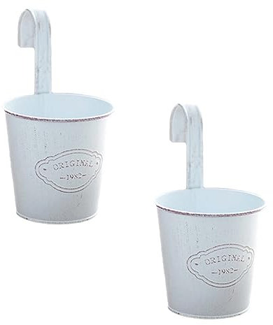 Homoyoyo 2stücke Vintage Hängeblumentöpfe Eisen Mit Abnehmbaren Haken Gartenpflanztopf Für Balkon Wetterfester Pflanzenkübel Stilvolle Wandbefestigung Für Innen Und Außen Weiße Schrift