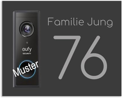 Jung Edelstahl Design Türschild für Eufy S220 oder S220 Add-on Unit aus V2A Edelstahl - Klingelschild 16x20 cm oder 22x10 cm Haustürschild mit Namen personalisierbar (Anthrazit RAL 7016, 16x20 cm)