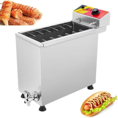 3KW Friggitrice Elettrica,25L Formaggio Hot Dog Stick Macchina,U-ring Tubo Di Riscaldamento, Temperatura Regolabile, 2 File Di 12 Ganci,Corn Dog Friggitrice Per Ristorante, Cucina Di Casa,220V