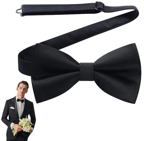 Daryunk Men's Bow Tie Classic Solid Color Pre-Tied Bow Tie, Adjustable Satin Tux Bowtie, for Weddings, Parties, and Events, Black